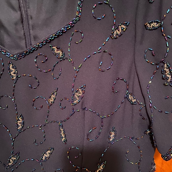 Night Scene Navy Beaded Formal Gown - Picture 4 of 8